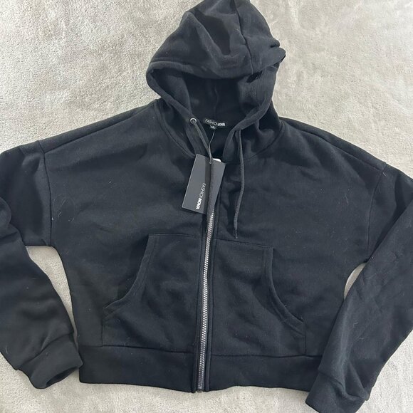 Fashion Nova Crop tops Sweater Size S Black / Blue  Front Pocket Zip up - Picture 8 of 9